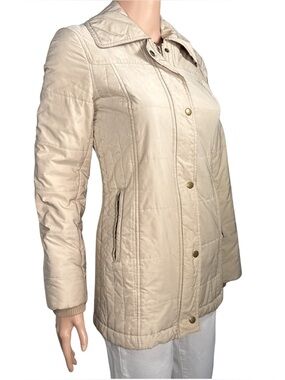 Hobbs London Beige Quilted Zip Jacket Rib Cuff Lined Coat Size 4